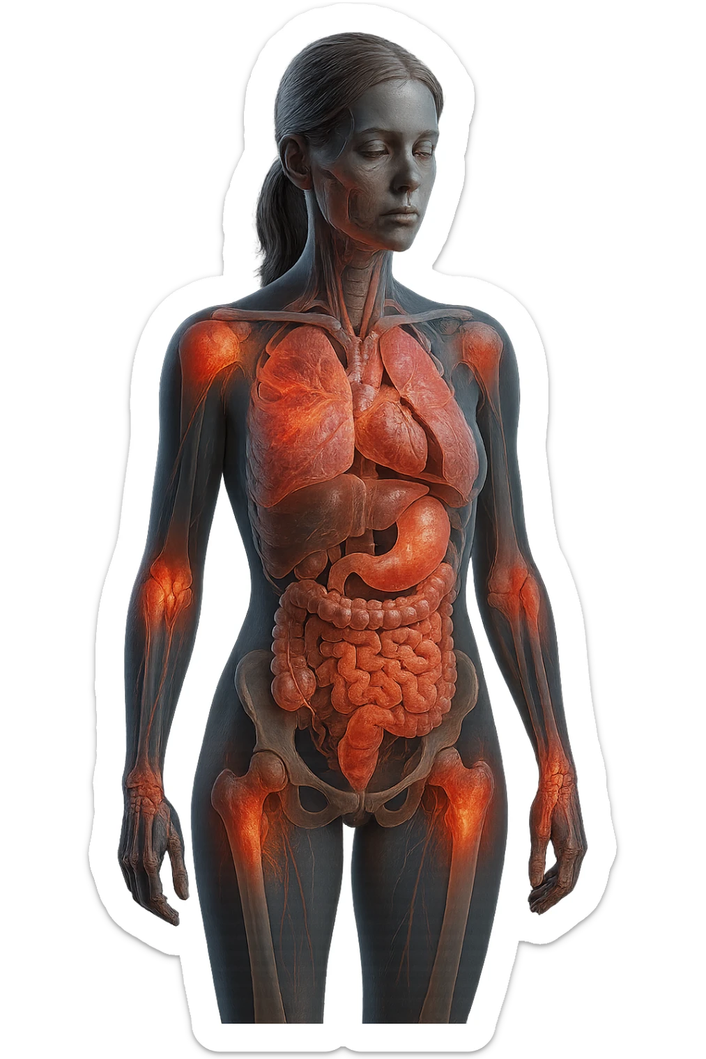 Corpo render in 3d di una donna infiammato cronicamente sticker