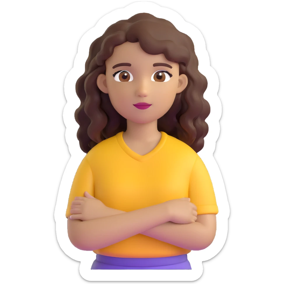 brown girl with wavy hair and brown eyes, wearing a yellow shirt sticker