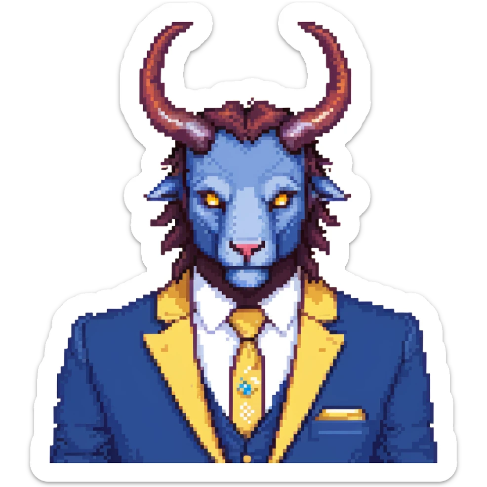 Beast from Beauty and the Beast with human lips and mouth, horns and blue formal clothes sticker