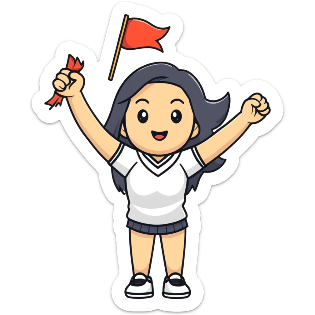 Asian woman with long black straight hair cheering for Doosan Bears baseball team sticker