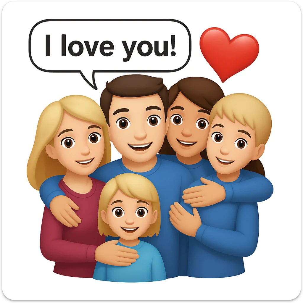 Add a speech bubble with the greeting 'I love you!' to the image, keeping the emoji style cheerful and expressive sticker