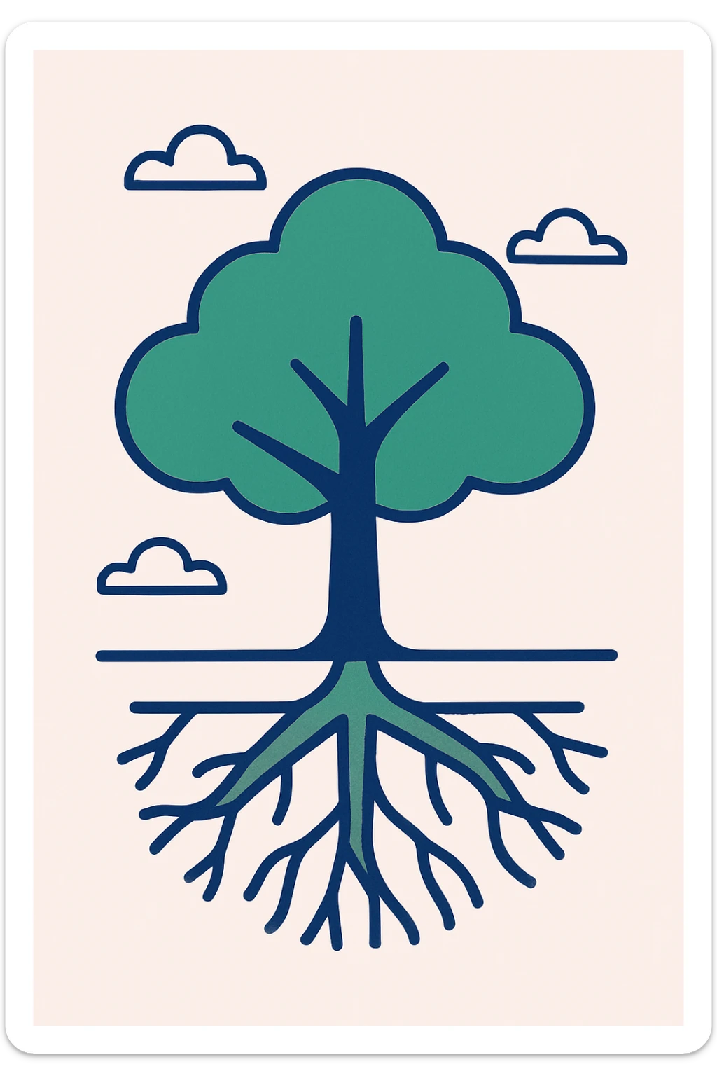 green tree with roots symbolizing ecology, clean modern style sticker
