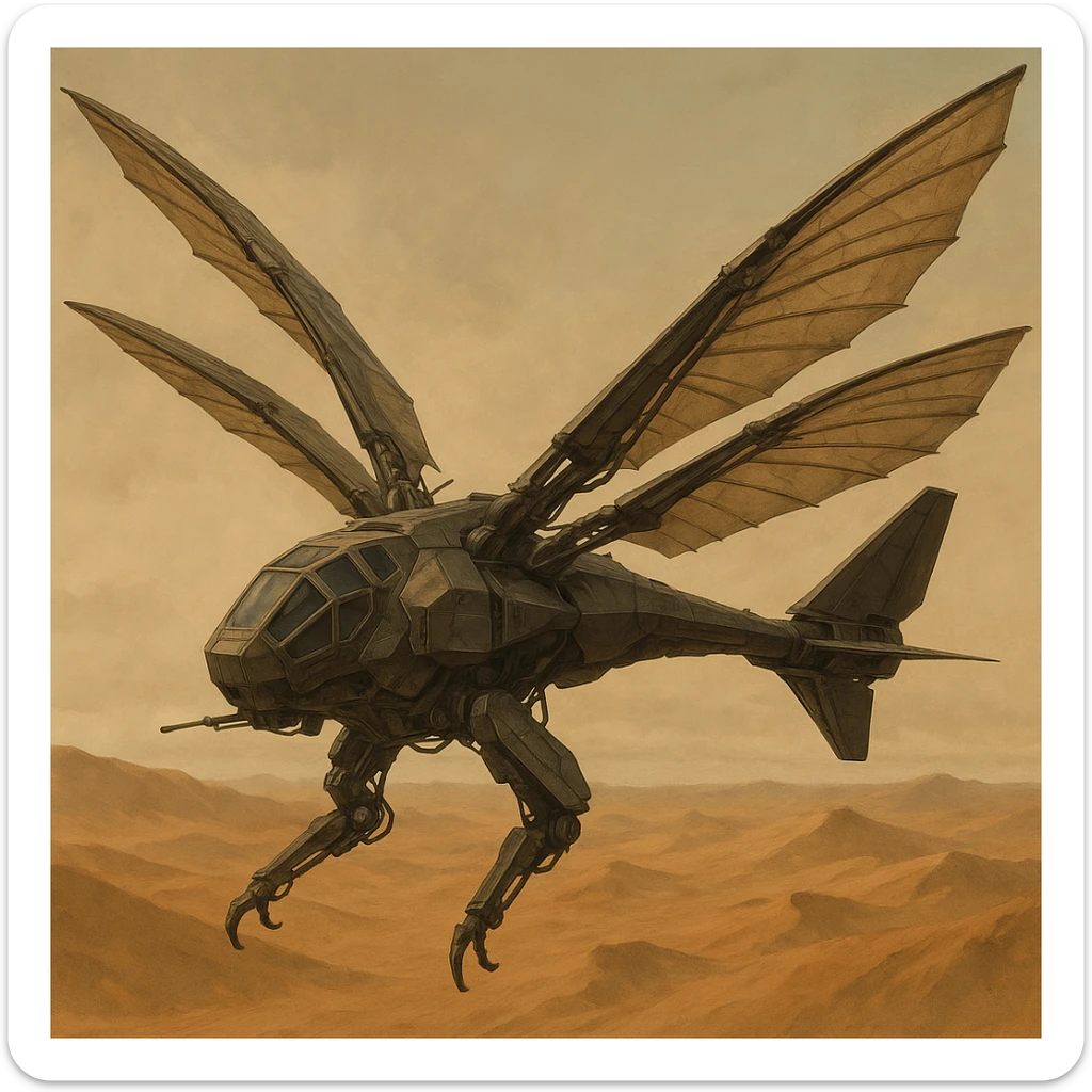 detailed Dune ornithopter inspired by the flying machines from the Dune universe sticker
