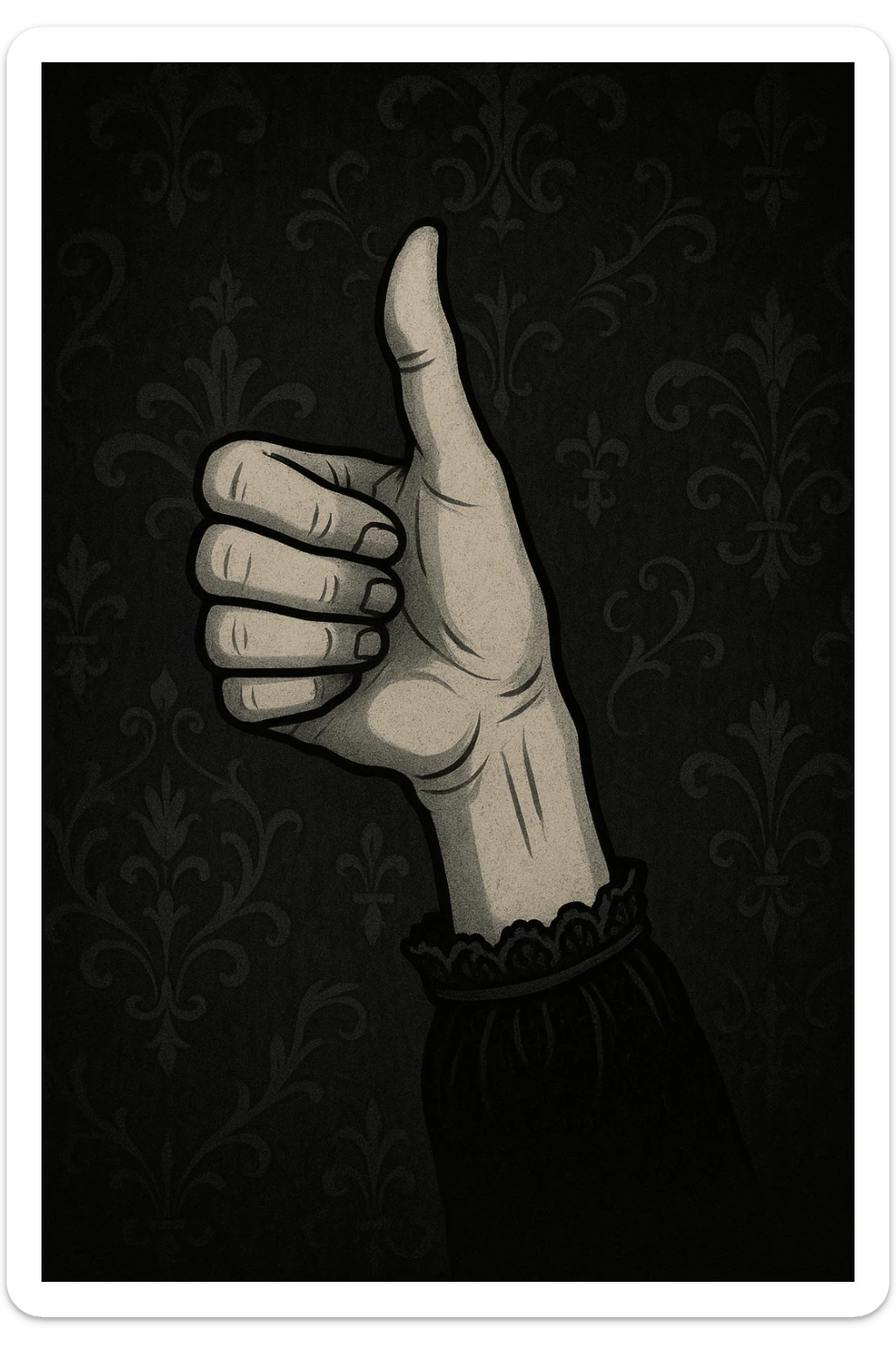Wednesday Addams' hand inspired by Thing giving a thumbs up, playful gothic style sticker