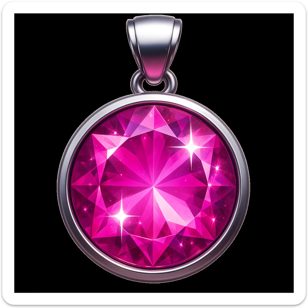 Add a pink hue and extra sparkle to the purple sugilite holographic gem charm with silver metal frame, keep emoji style, no gemstone accents sticker