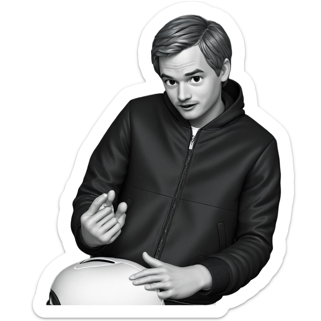 boy in monochrome jacket sticker