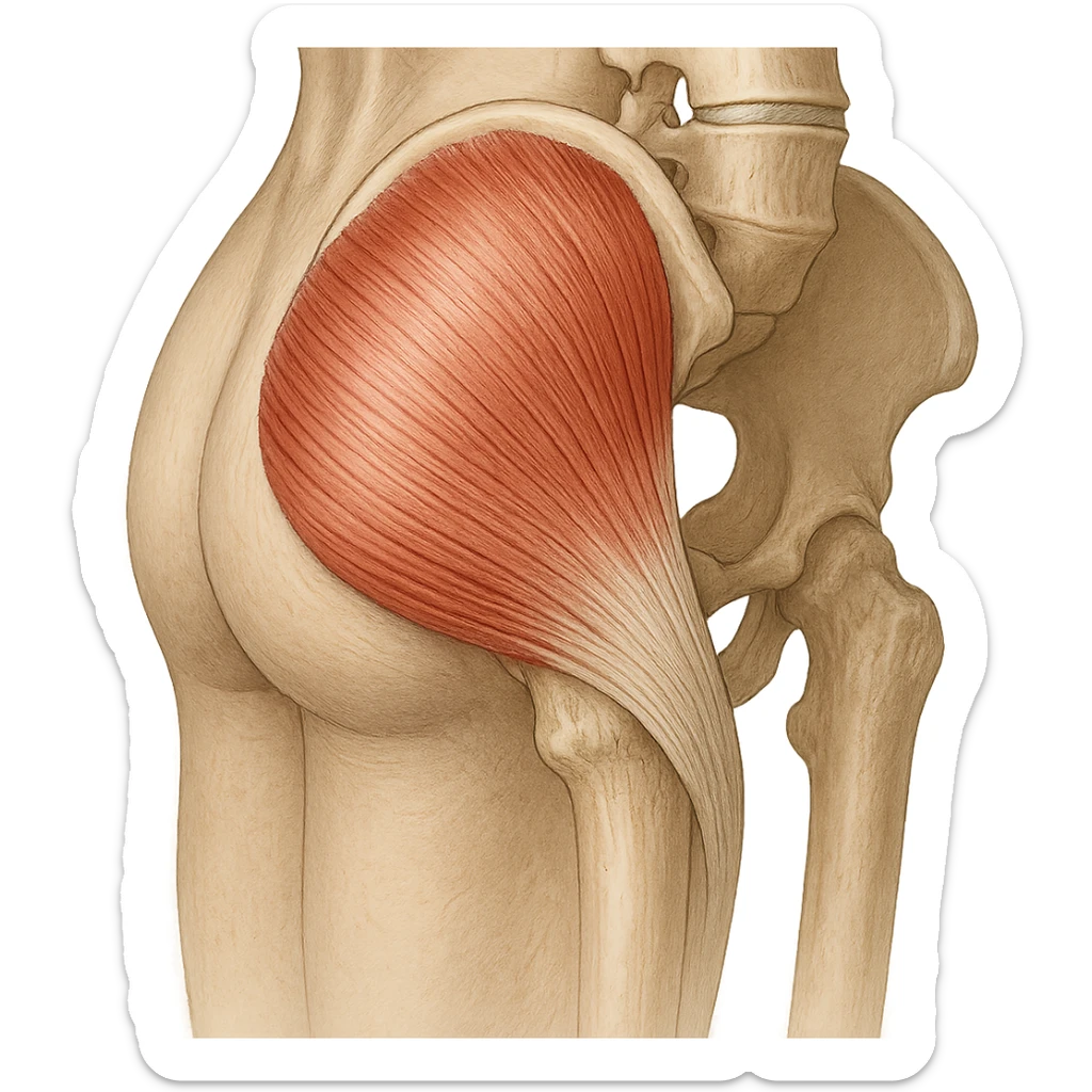 realistic and educational illustration of the gluteus medius muscle, detailed anatomy, clear and illustrative view, neutral background, no explicit references to sensitive parts sticker