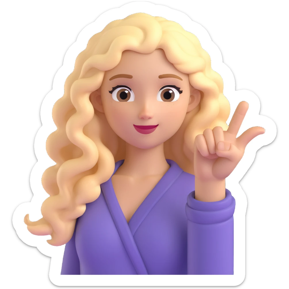 blonde girl with long curly hair holding up her hand in a stop gesture sticker
