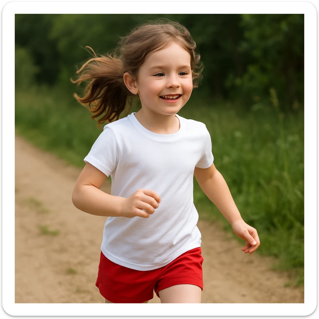 Make the girl's outfit red shorts and a white short-sleeved t-shirt sticker