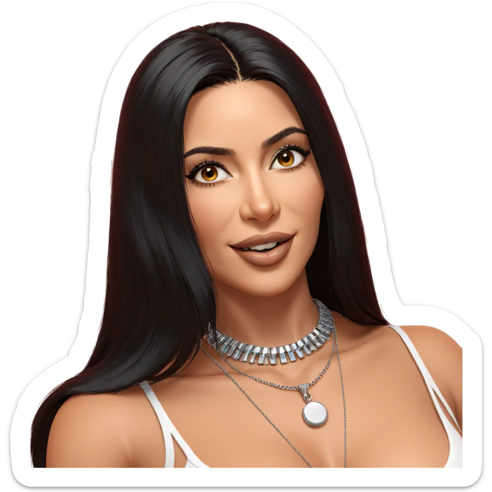 girl with black hair necklace sticker