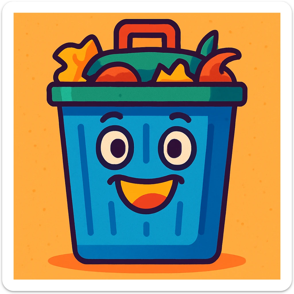 trash can colorful cartoon style sticker