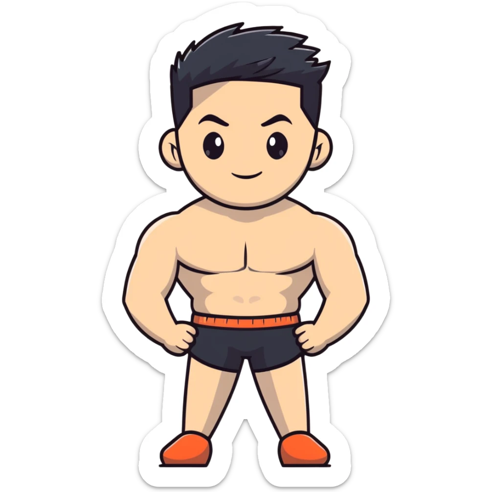 shirtless male athlete with white skin and slightly wavy black hair on top with shaved sides sticker
