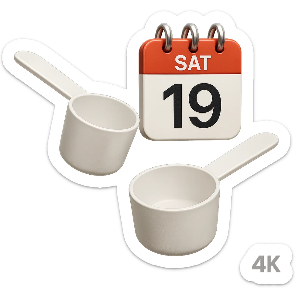 DUE BOCCETTE DI INTEGRATORI BIANCHE FLUTTUANO IN ARIA INSIEME AD UN CALENDARIO IN STILE EMOJI IPHONE, IPERREALISTICA 4K sticker