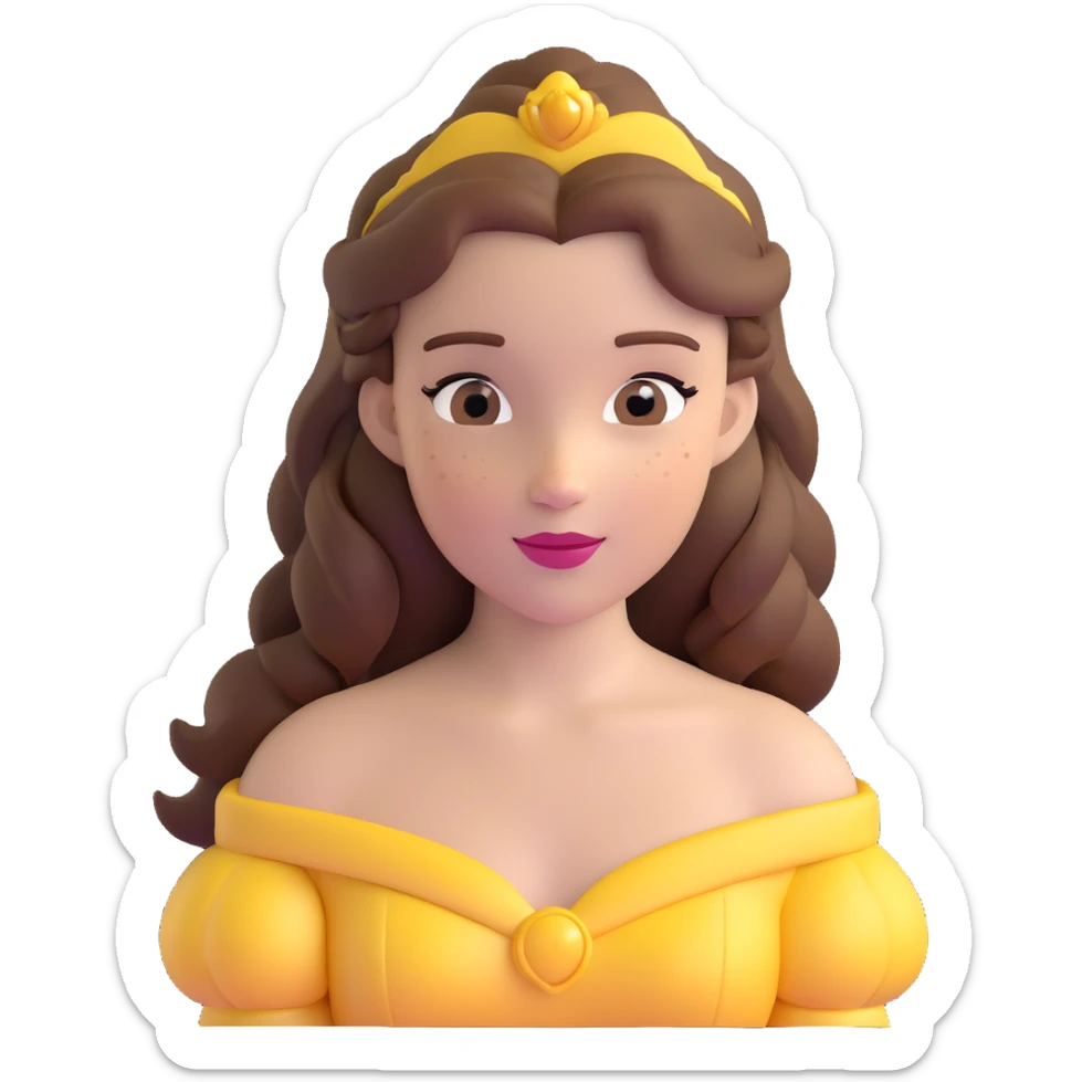 Disney Princess Belle from Beauty and the Beast with brown hair and face with freckles sticker