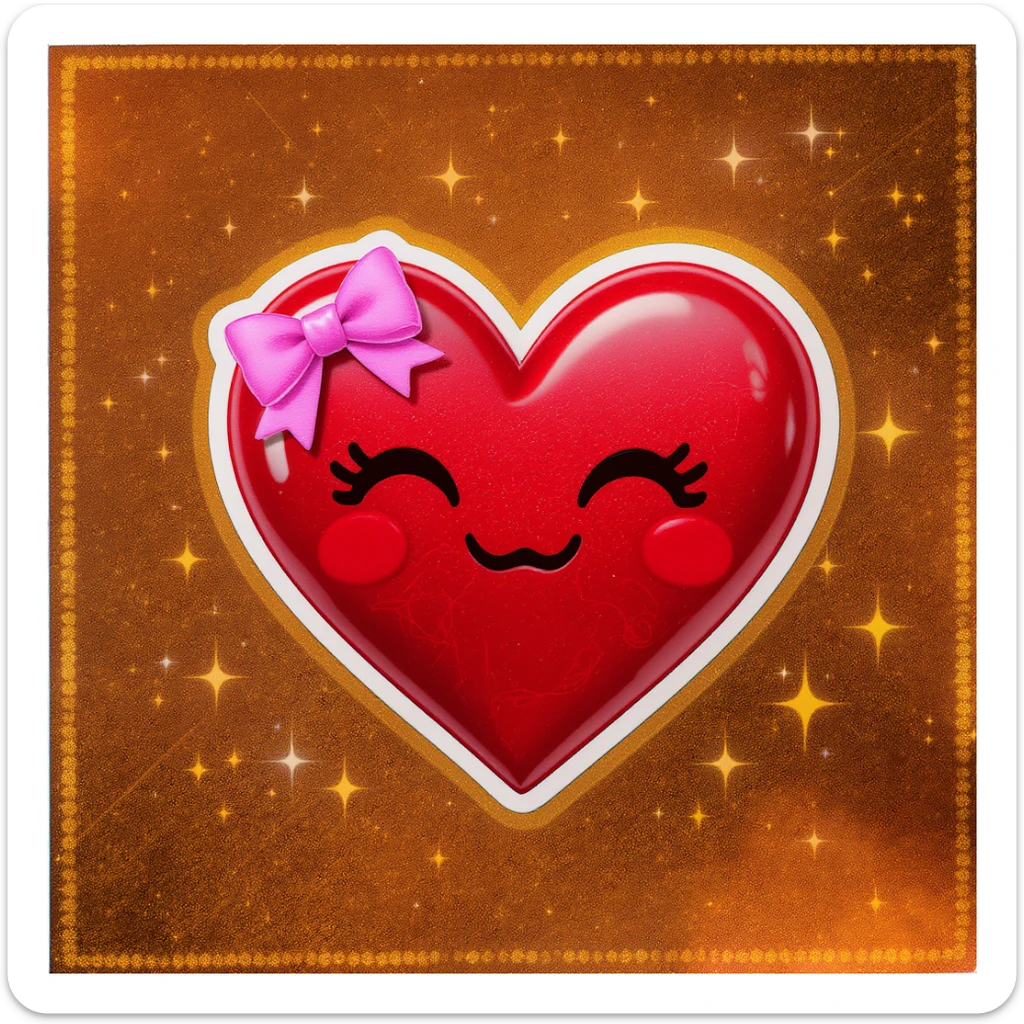goth heart emoji, cute and shiny, with a bow accent, no background sticker