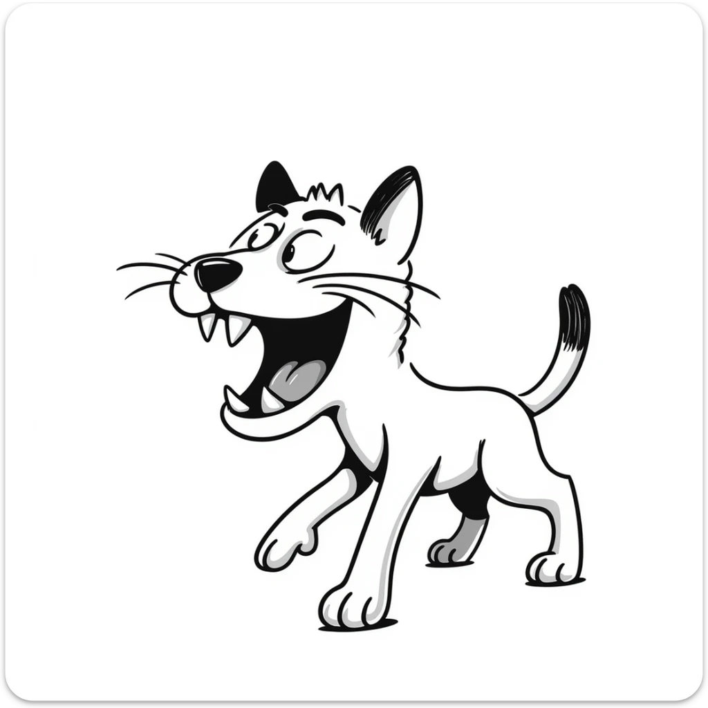 sketch of a saber-toothed cat with ridiculously long canine teeth, dramatic oversized fangs sticker