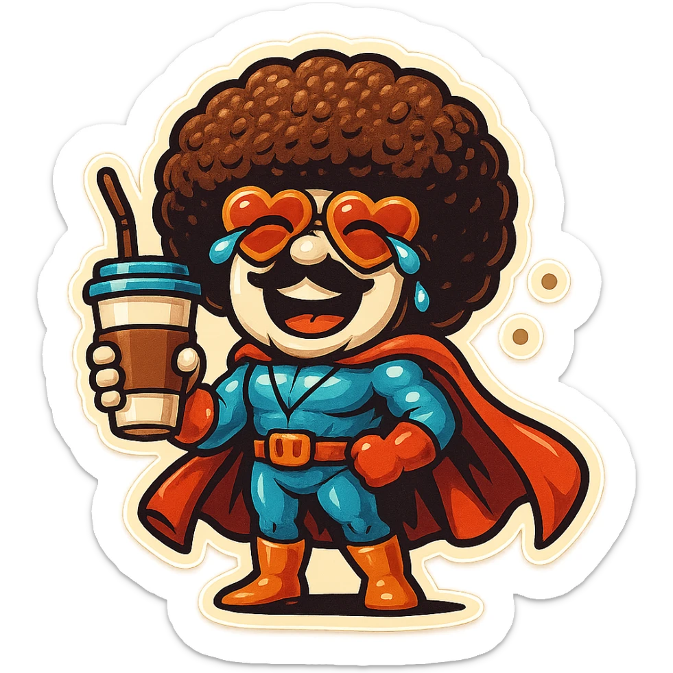 coffee superhero, laughing with tears in eyes sticker