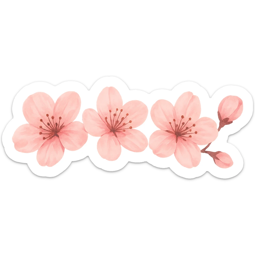 Cut out only the cherry blossom flowers from the second variant of the banner, without the background, on a transparent background, preserving the style and colors, size 1200x100px. sticker