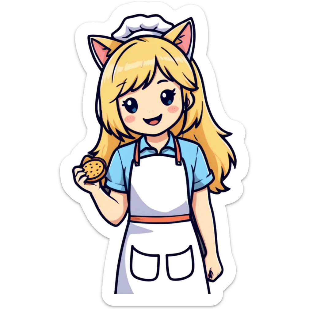 petite blonde catgirl long hair freckles giggling apron only sticker