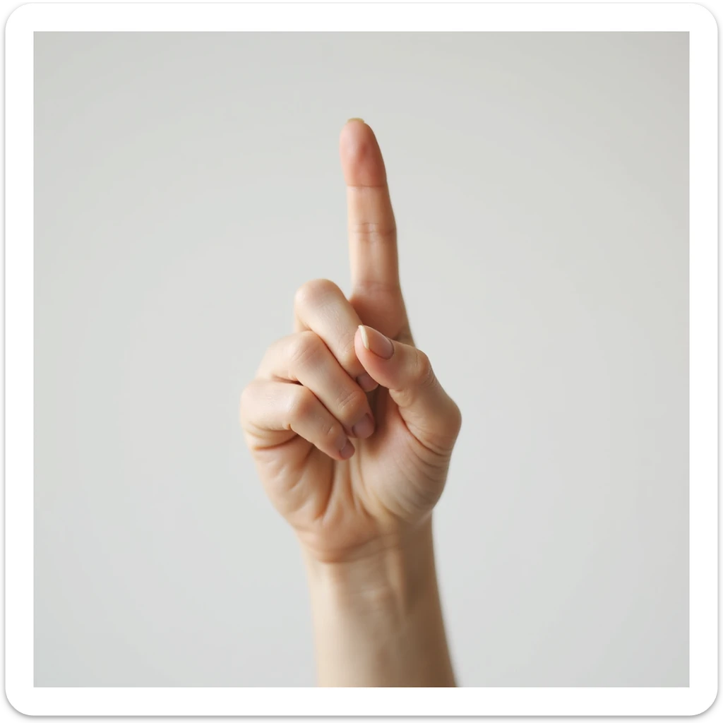 photorealistic lady's index finger pointing up, feminine hand, light skin, simple background sticker