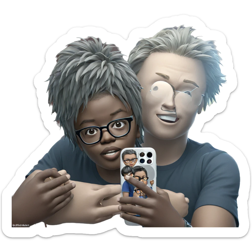 boy with glasses holding phone sticker