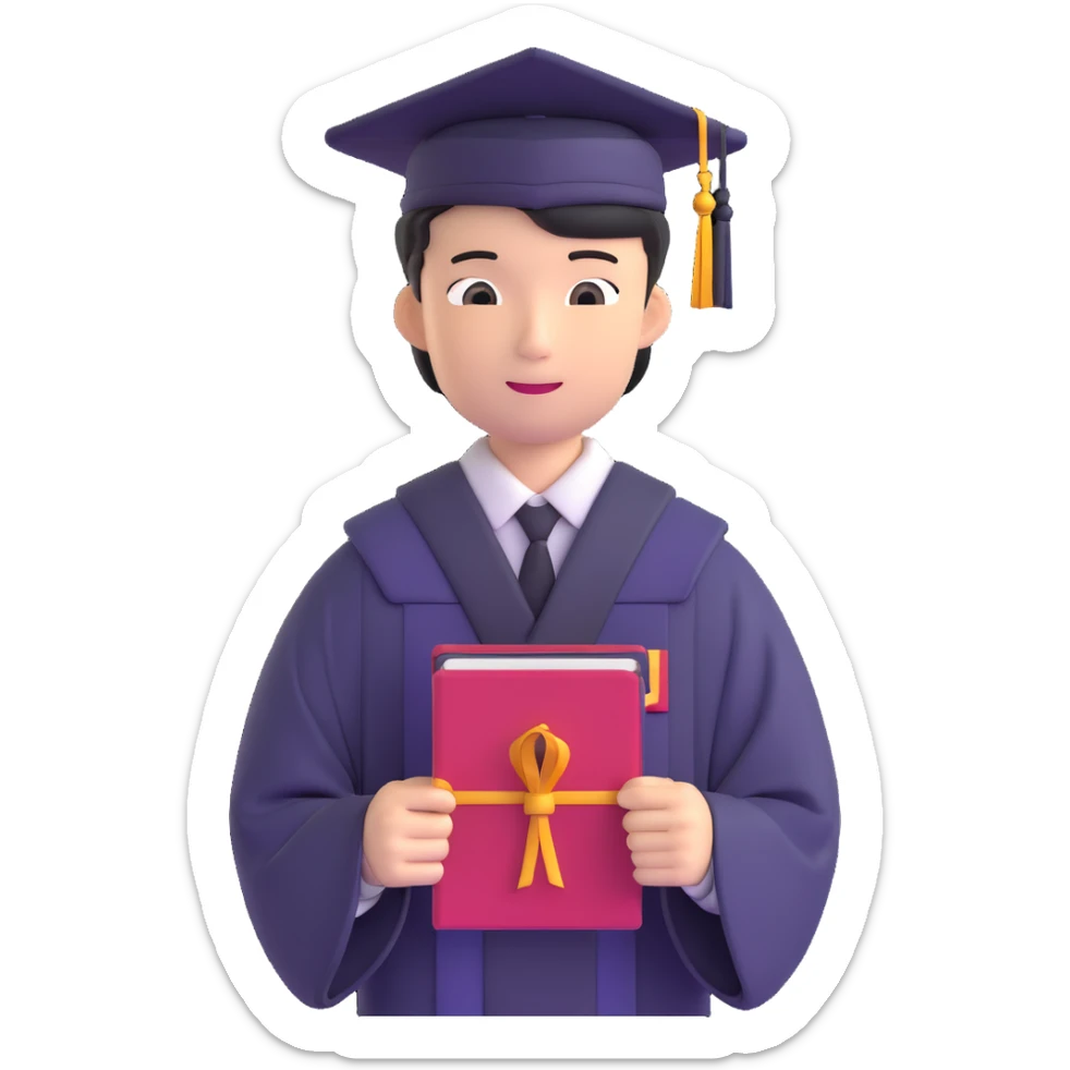 Japanese male high school graduate in formal uniform with diploma at ceremony sticker