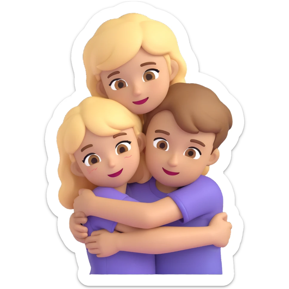 blonde boy being hugged by a brown-haired girl, emoji style sticker