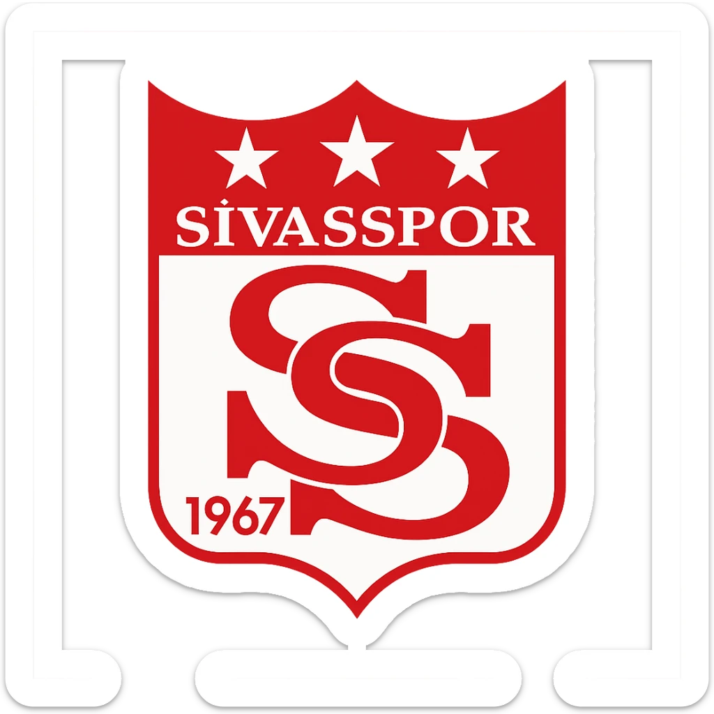 Sivasspor futbol takımı için logo, kırmızı ve beyaz, kalkan şeklinde, sportif ve dinamik bir görünüm sticker