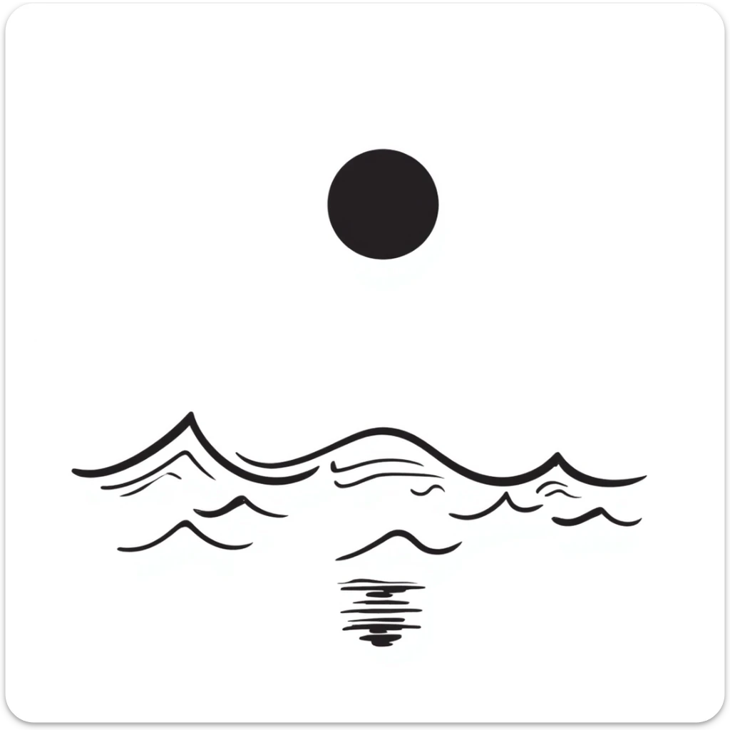 moon reflecting on the sea, style 2, hand drawn notion style doodle of moonlight on sea sticker