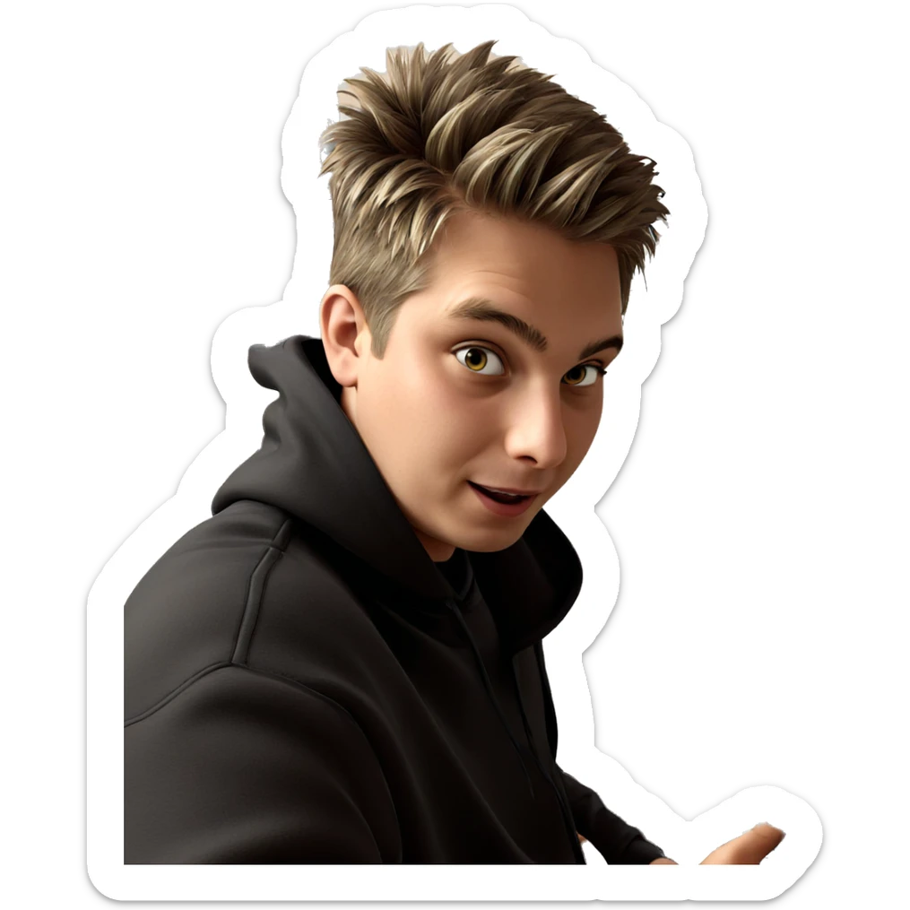 boy with phone in room sticker