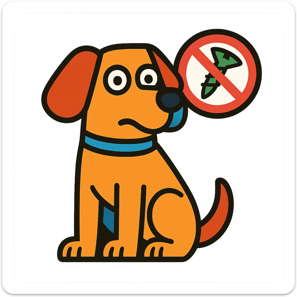dog with a crossed-out screw symbol, literal interpretation of 'Don't screw the pooch' sticker