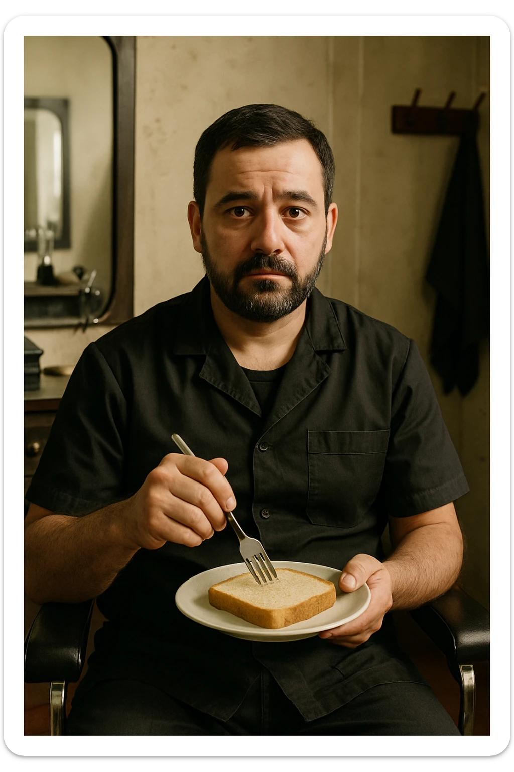 sartarosh xonada shunchaki tarelka v vilka ushlab utirsin tarelkada esa faqat non bulsin kayfiyati xam urtacha bulsin xursan bob ketmasin sticker