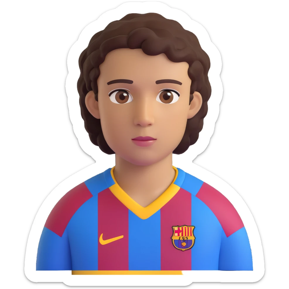 avatar of a young footballer inspired by Lamine Yamal, blue and red striped Barcelona kit, youthful features, short curly hair, brown eyes, confident expression sticker