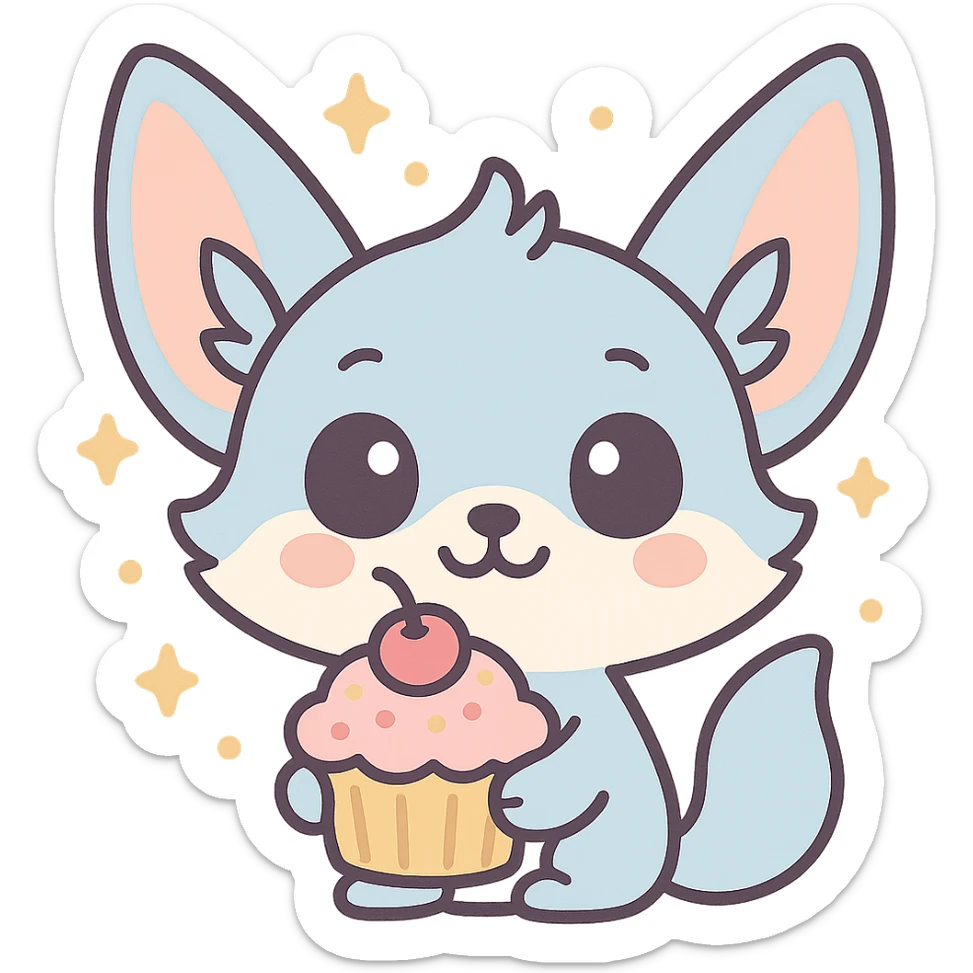 Transformer cette illustration de fennec magique kawaii en emoji expressif, style kawaii, fond transparent, garder les couleurs pastel et les accents féeriques. sticker