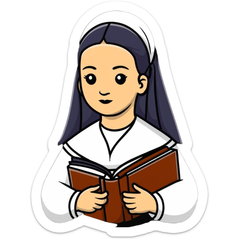 Sor Juana Inés de la Cruz, Mexican writer and poet with books sticker