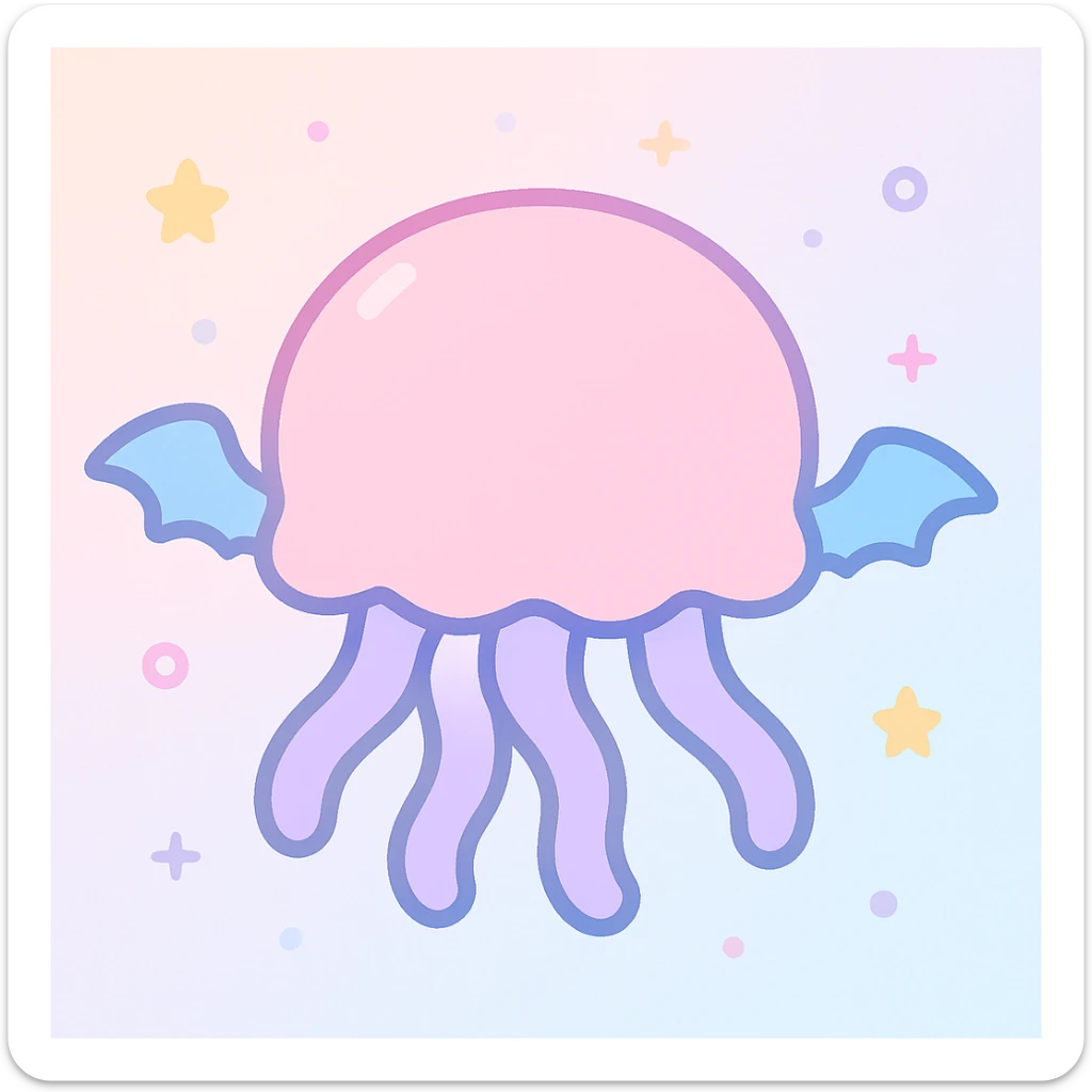 kawaii style jellyfish with no face, pastel dreamy colors, with mini bat wings sticker