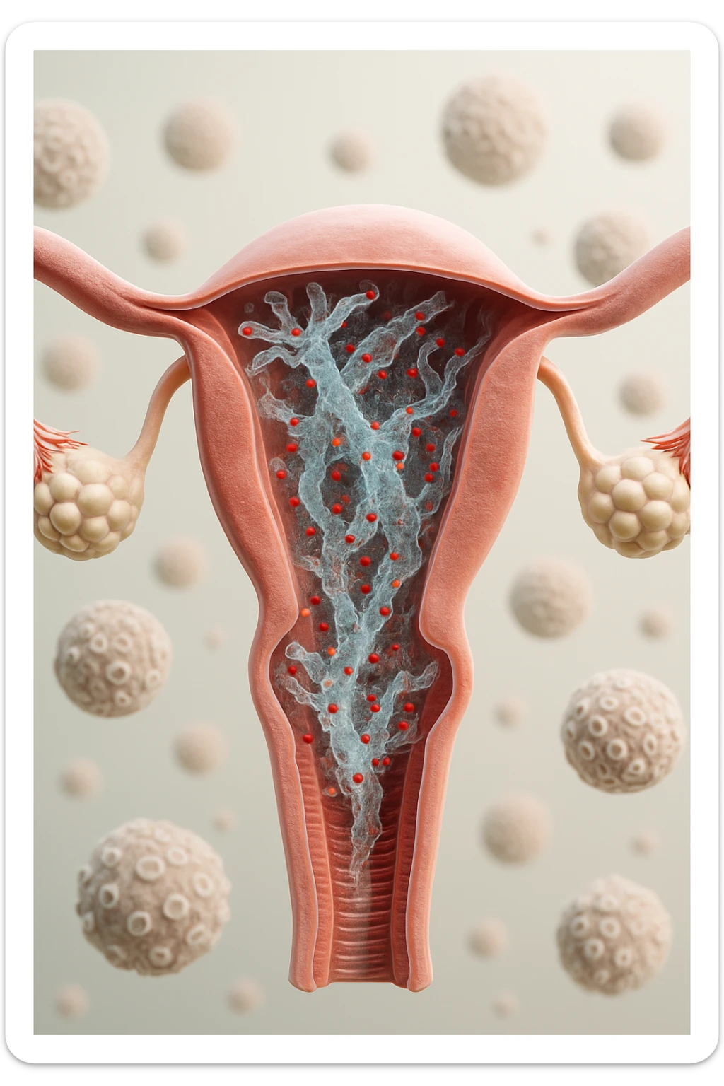 corpo umano anatomico con batteri come la candida nell'utero, sfondo neutro chiaro, iperrealistico 4k sticker