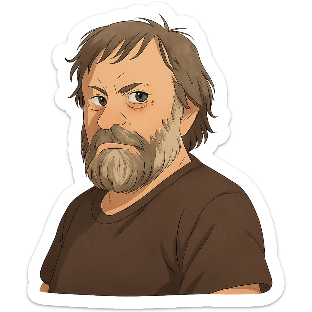 ghibli style portrait of Slavoj Žižek, no background sticker