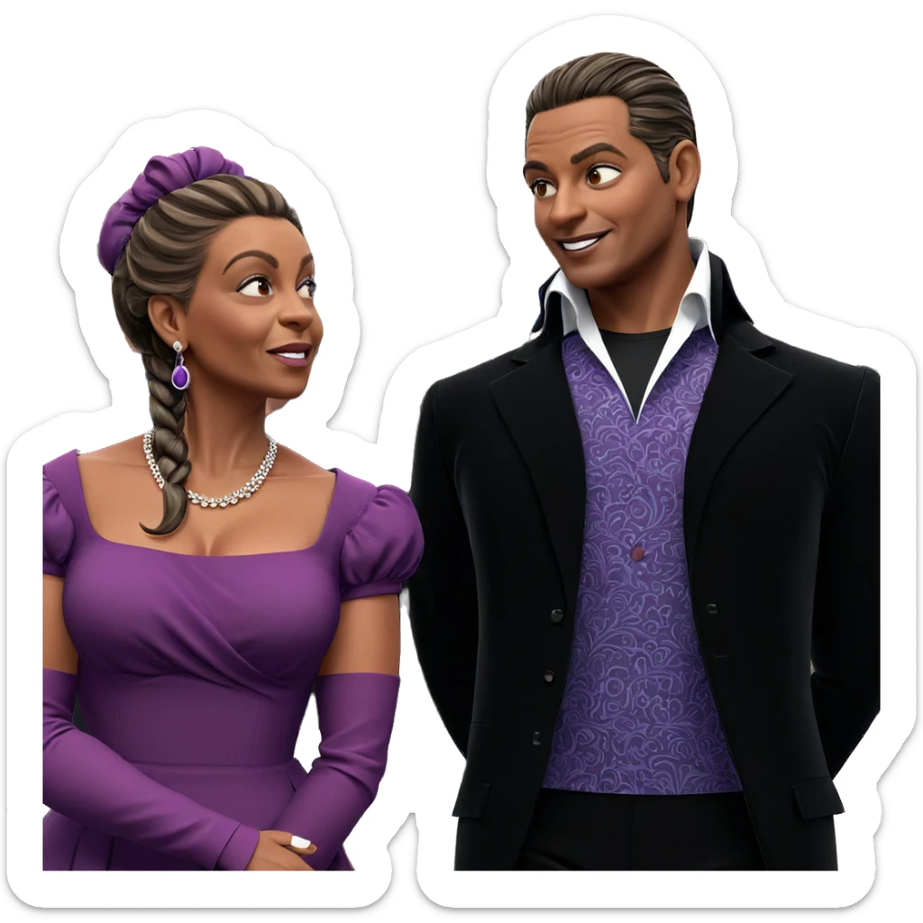 formal couple in purple attire sticker