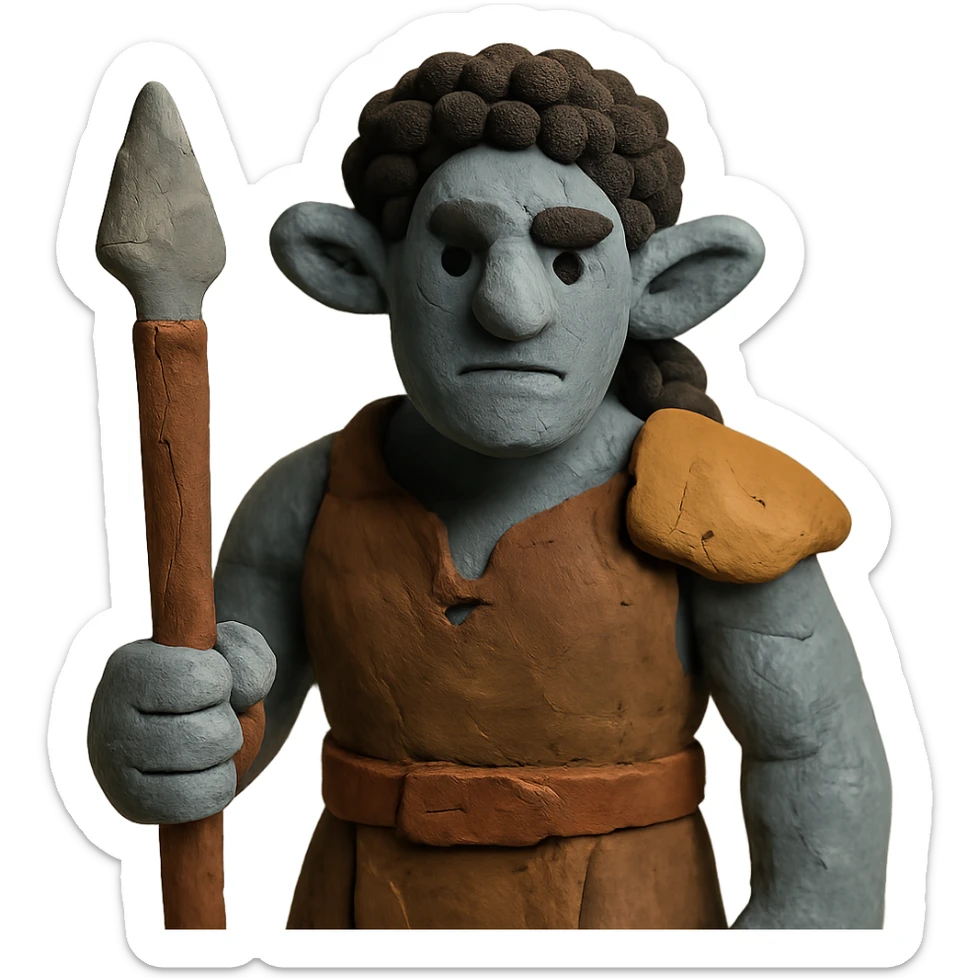 DnD firbolg with grey skin and black curly hair sticker