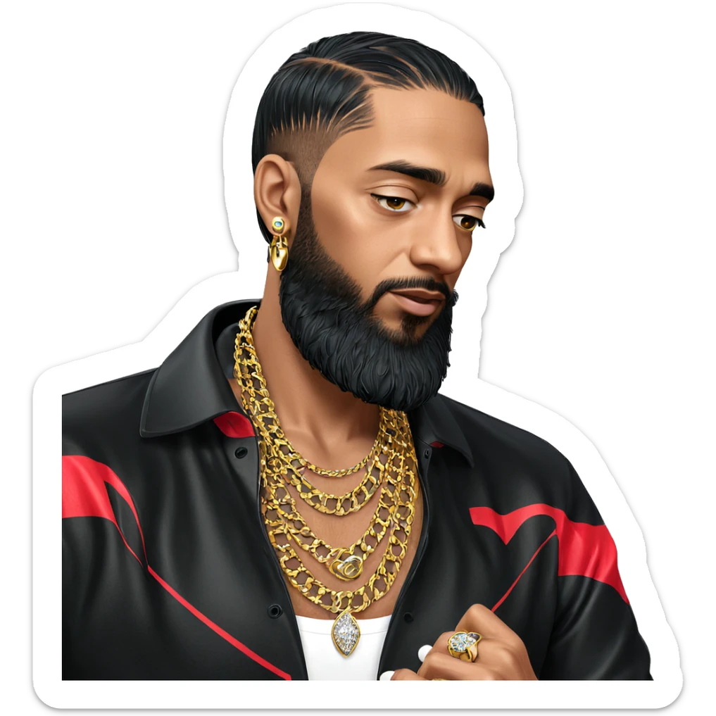 male portrait with jewelry sticker