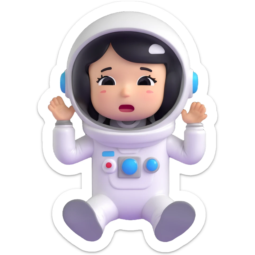 little astronaut in white suit and helmet, crying with lots of tears sticker