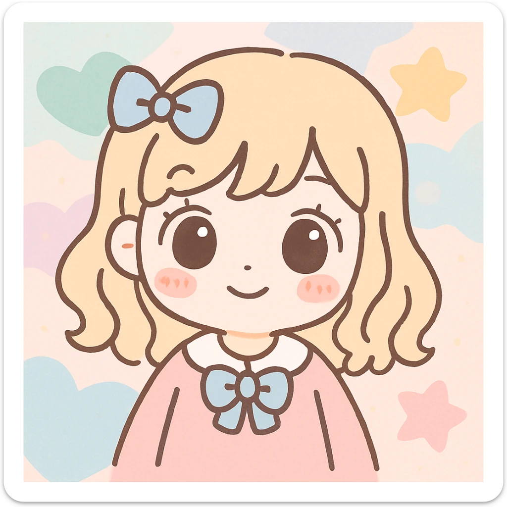 Add a soft pastel background to the cute kawaii girl emoji, keeping the style consistent with the original kawaii emoji style. sticker