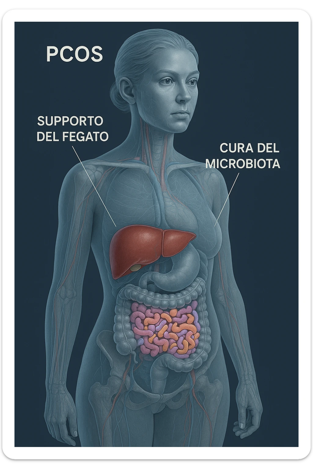donna supportare fegato e microbiota in 3D immagine medica donna pcos in italiano  sticker