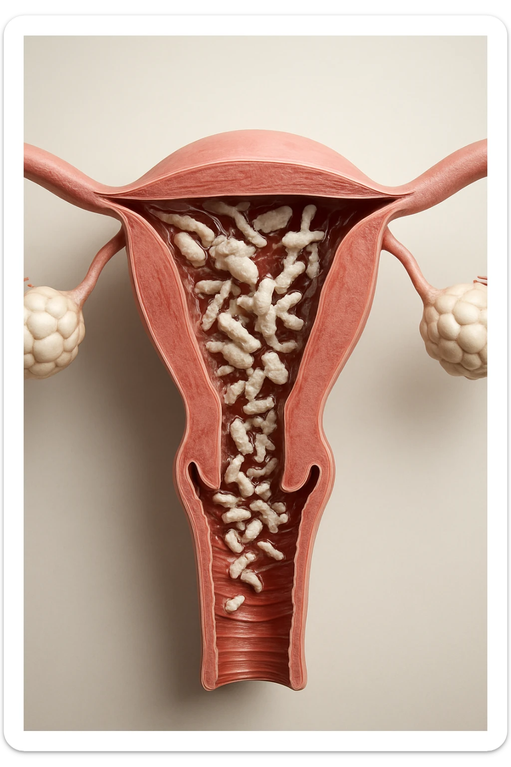 corpo umano anatomico con batteri come la candida nell'utero, sfondo neutro chiaro, iperrealistico 4k sticker