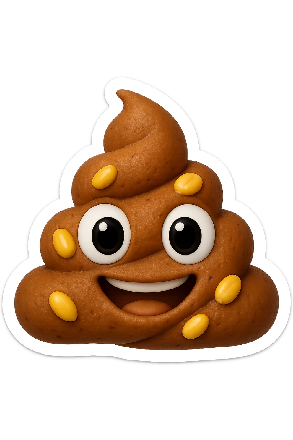 emoji stile iphone 3d di una cacca con mais visibile all'interno, iperrealistiche 4k sticker