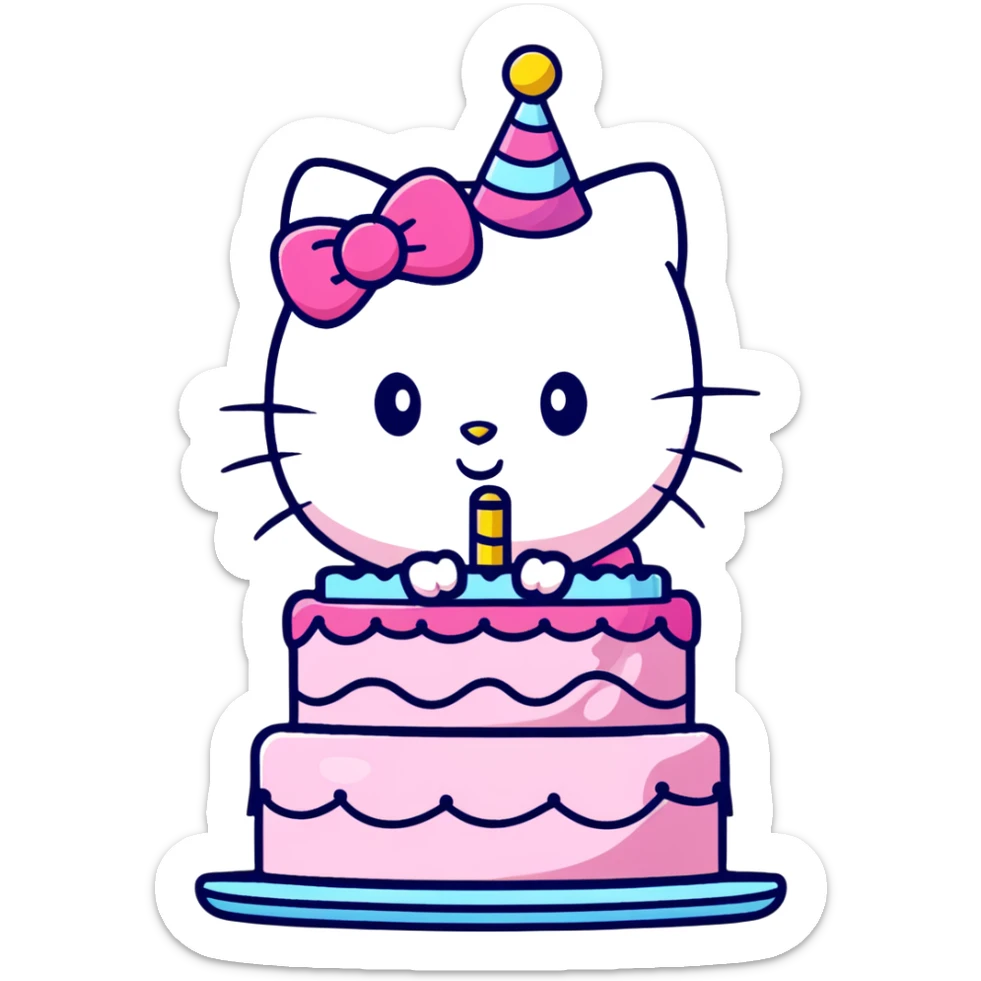 chaotic birthday message, Hello Kitty, It's Always Sunny in Philadelphia, caffeine, nicotine, weed, huge birthday cake, confetti, stickers, and wild doodles everywhere sticker