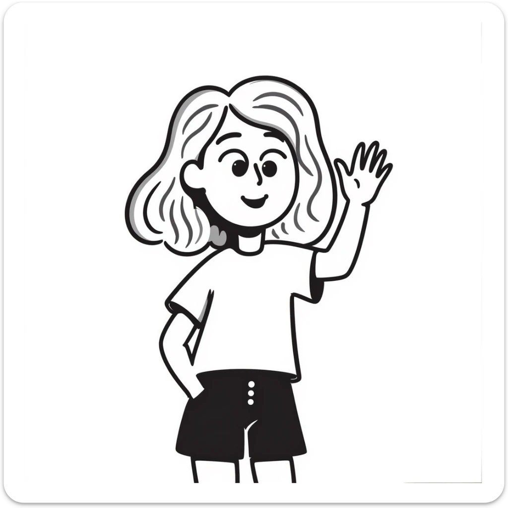 teen girl with wavy dirty blonde hair and ocean blue eyes waving sticker