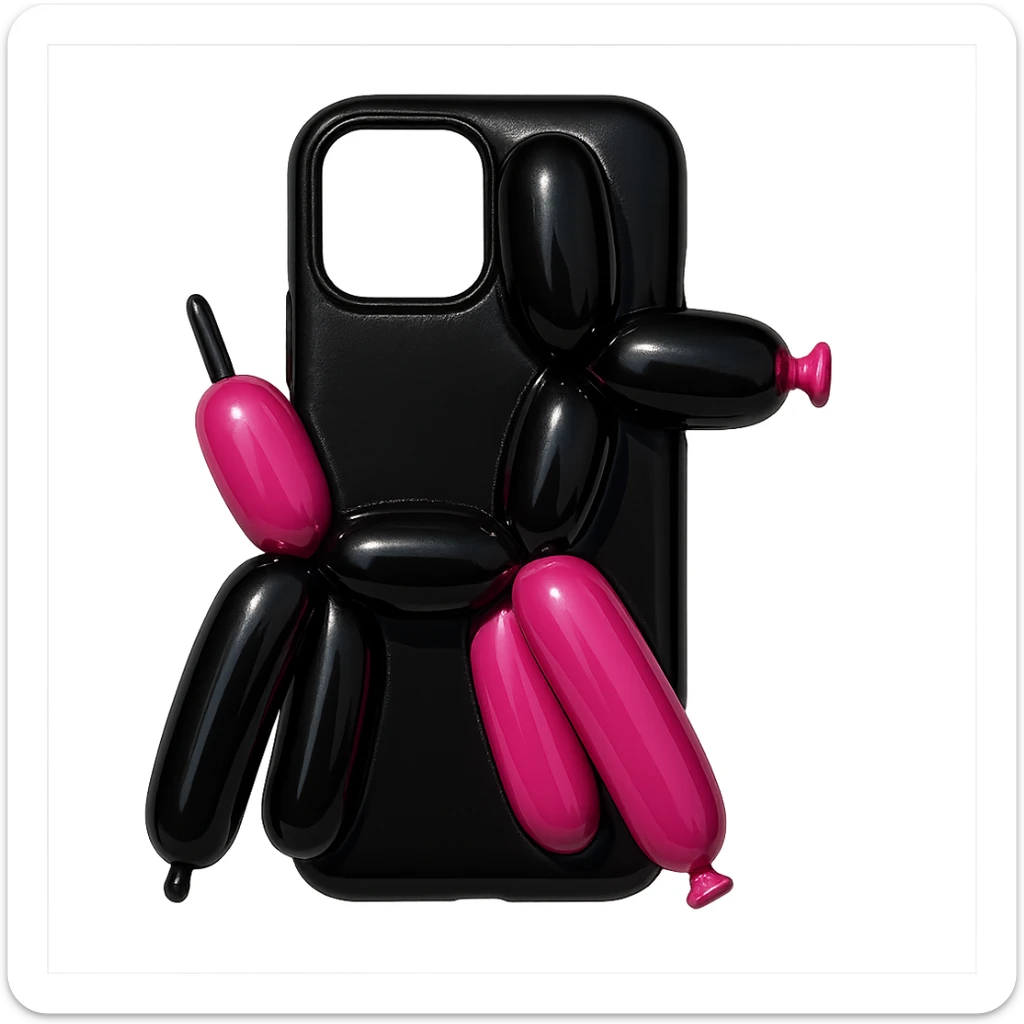 pink and black gothic phone case, shiny, inflated look, playful, matches gothic purse sticker