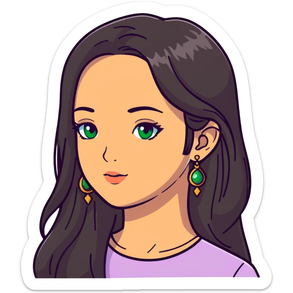girl with long smooth hair, green eyes, earrings sticker